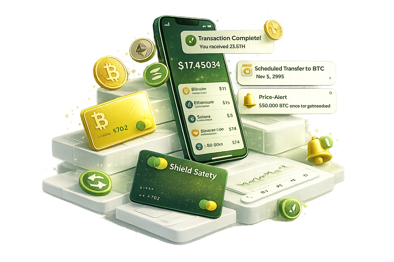 Dashboard with analytics and secure wallet cards